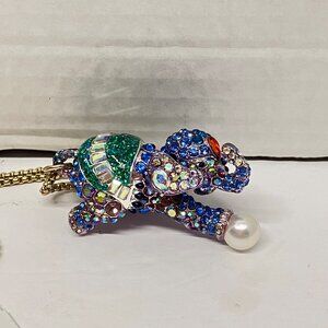 Betsey Johnson Jeweled Circus Elephant Long Pendant Necklace